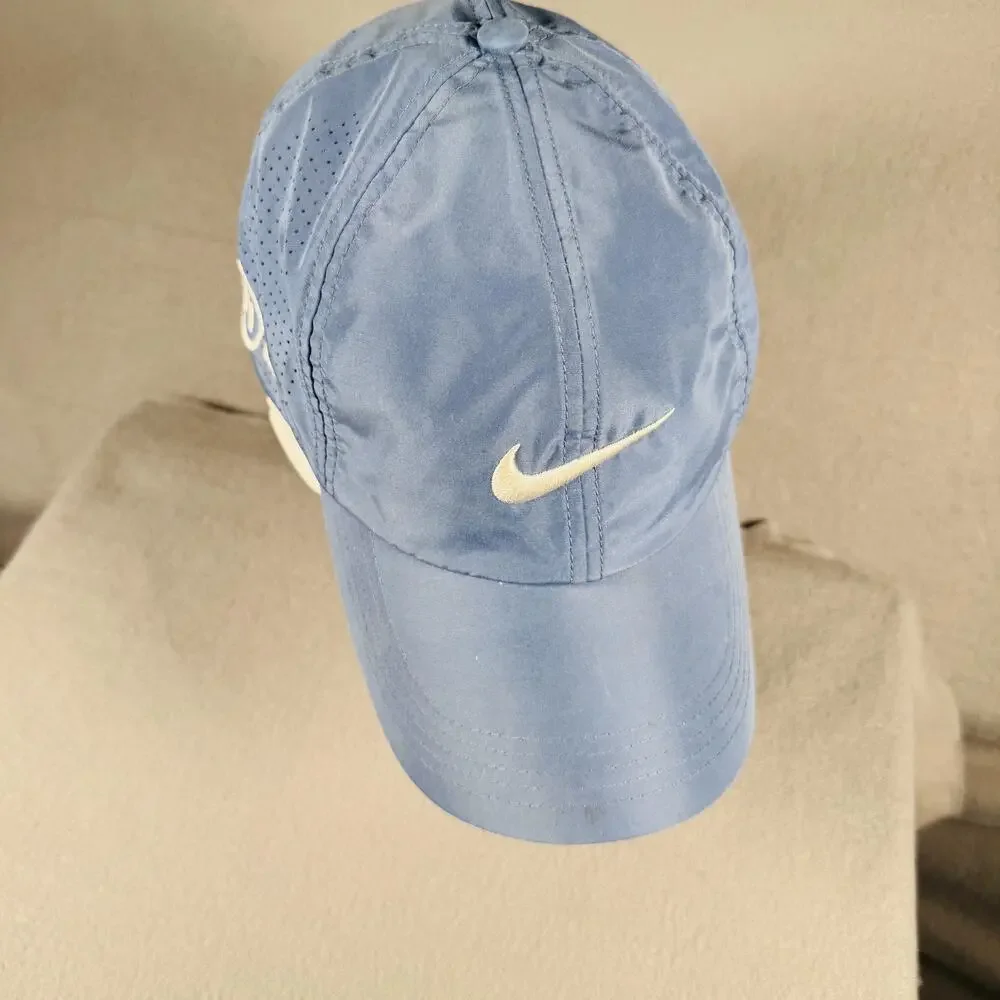 Nike Golf Hat Cap Strap Back One Size Blue Perforated Swoosh SQ ONE‎ Mens